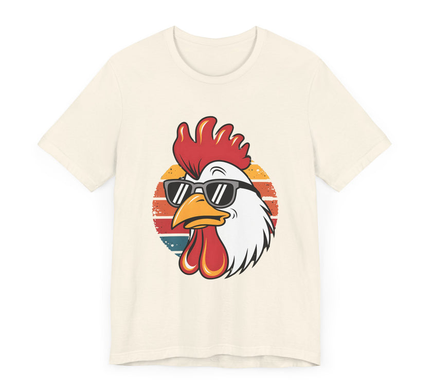 Cool Rooster with Sunglasses with Vintage Sunset - Funny Retro-Style T-Shirt