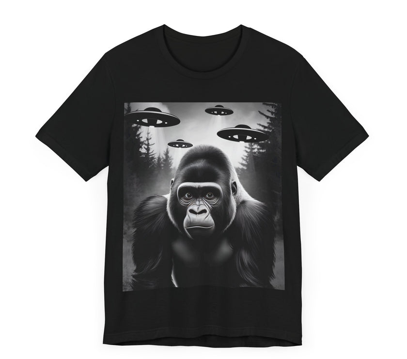 Gorilla Meets UFOs - Funny and Intriguing Alien Encounter T-Shirt