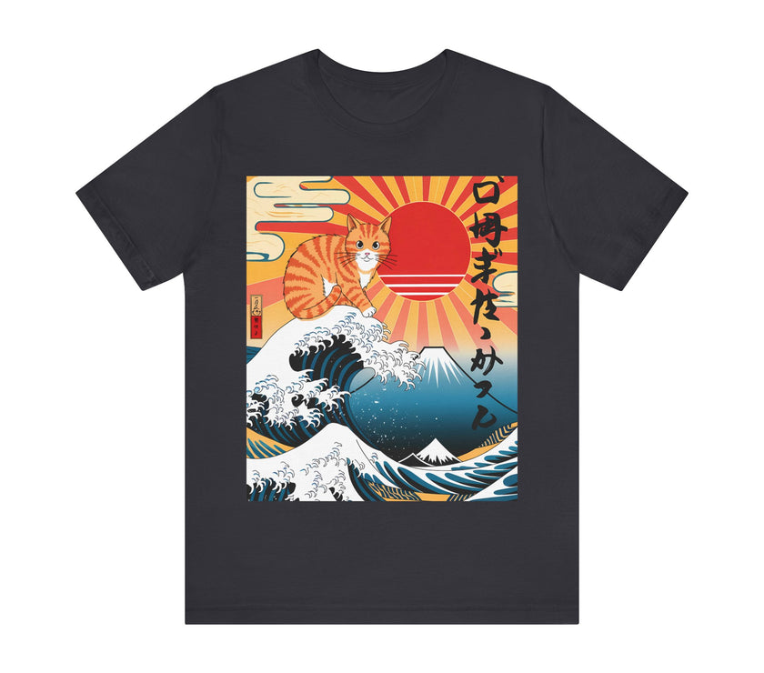 The Great Wave and Cat - Japanese-Inspired Funny T-Shirt