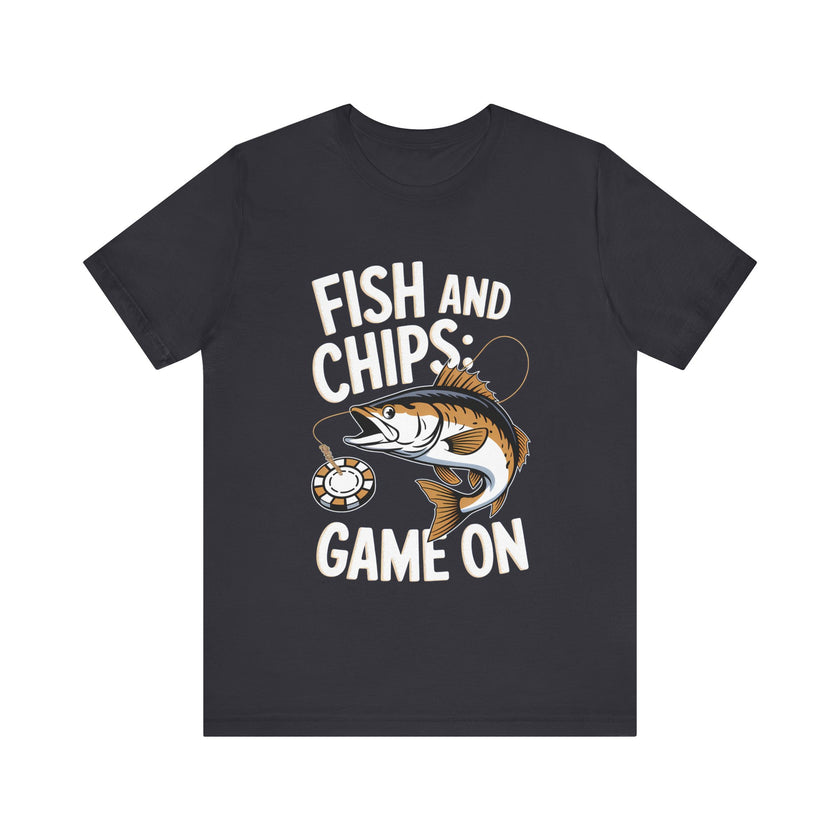 Fish and Chips: Game On - Funny Fishing and Gaming T-Shirt