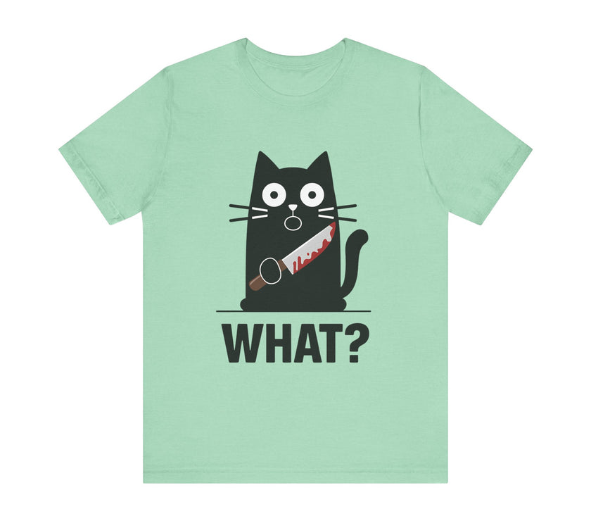 What? - Funny Surprised Black Cat with Knife T-Shirt