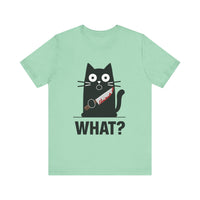 What? - Funny Surprised Black Cat with Knife T-Shirt