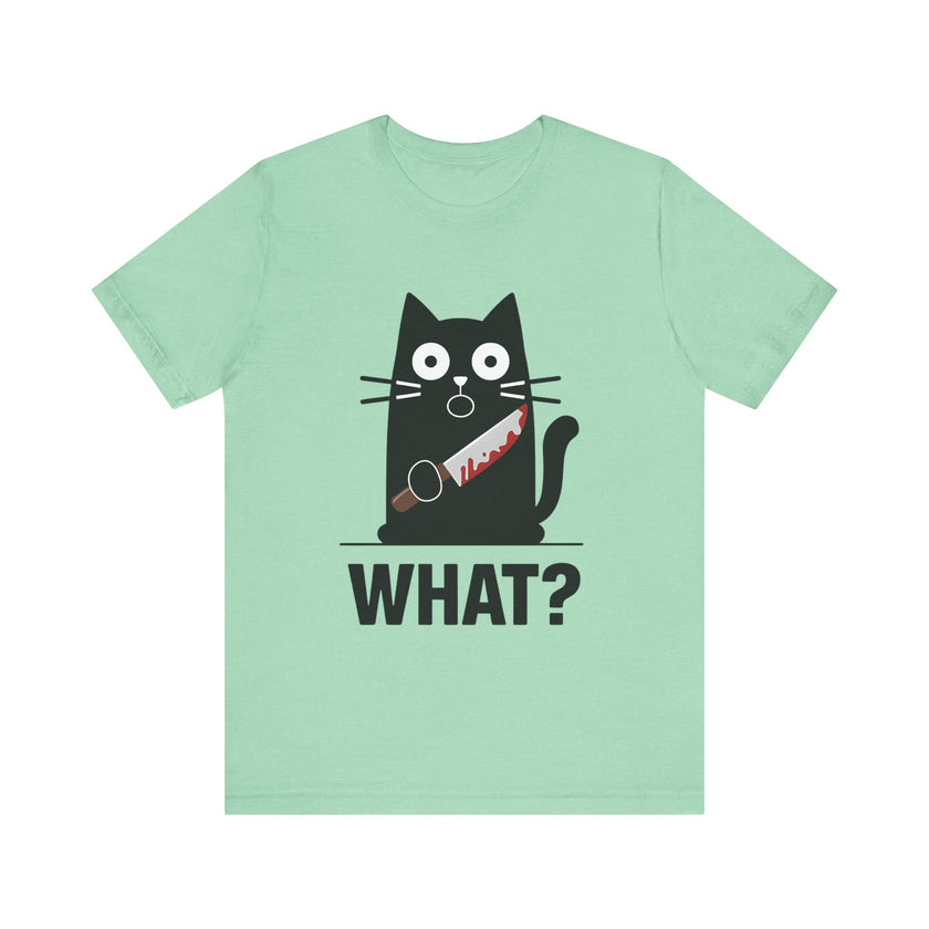 What? - Funny Surprised Black Cat with Knife T-Shirt