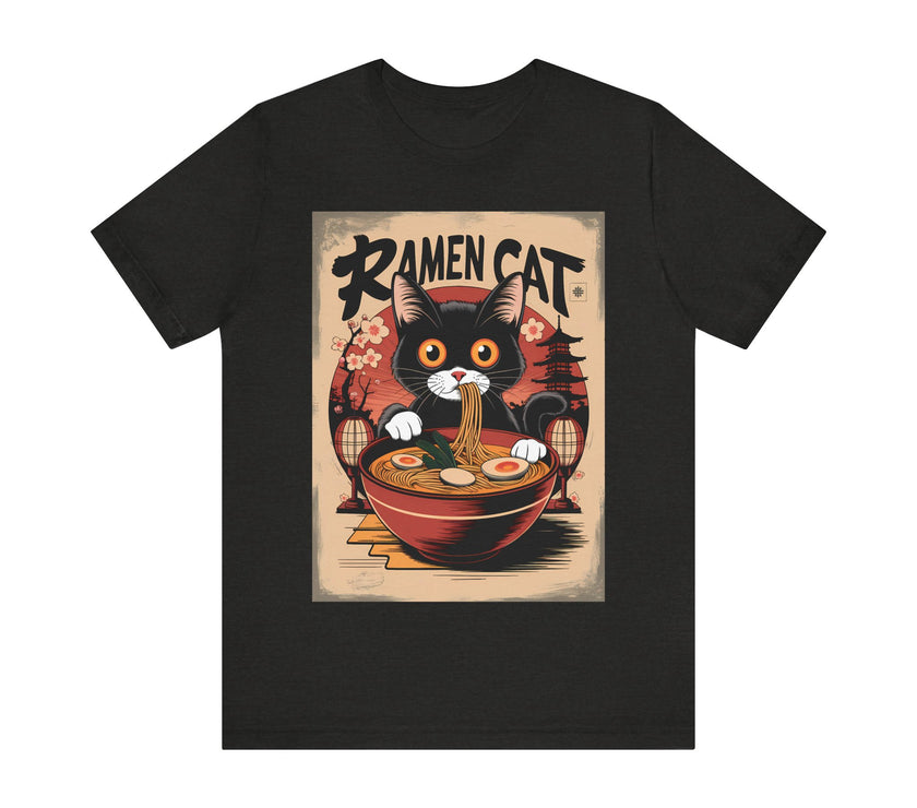 Ramen Cat Japanese Graphic T-Shirt – Vintage Black Cat Noodle Lover Tee