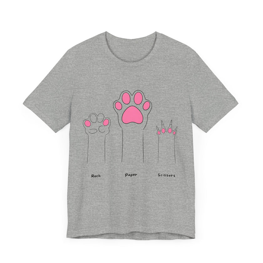 Rock Paper Scissors Cat Paw T-Shirt – Cute Minimalist Feline Humor Tee