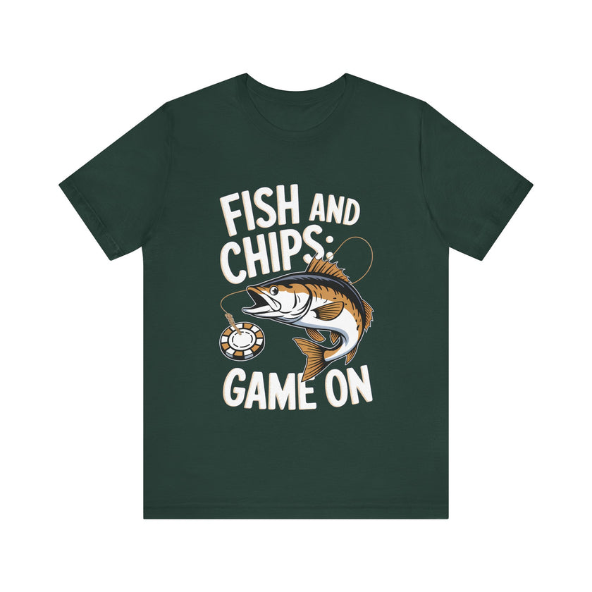 Fish and Chips: Game On - Funny Fishing and Gaming T-Shirt