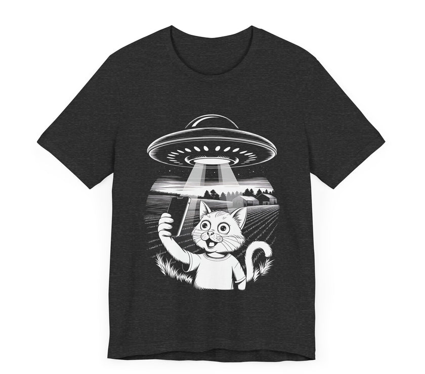 Cat Selfie with UFO - Funny and Quirky Kitty T-Shirt