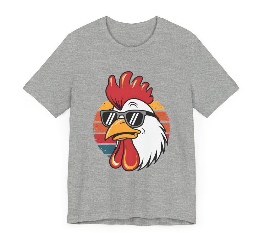 Cool Rooster with Sunglasses with Vintage Sunset - Funny Retro-Style T-Shirt