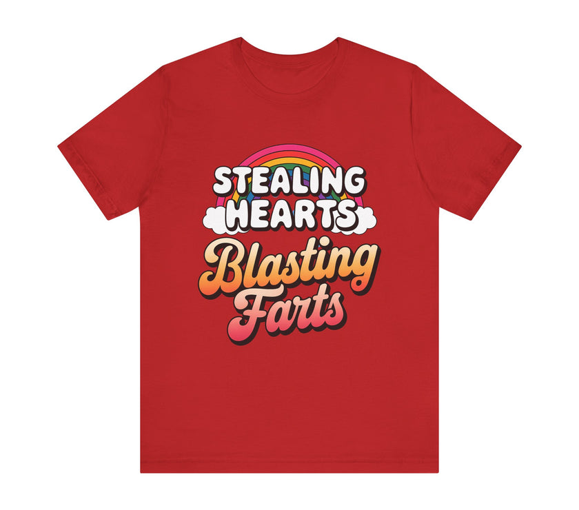 "Stealing Hearts, Blasting Farts" Fun Rainbow T-Shirt