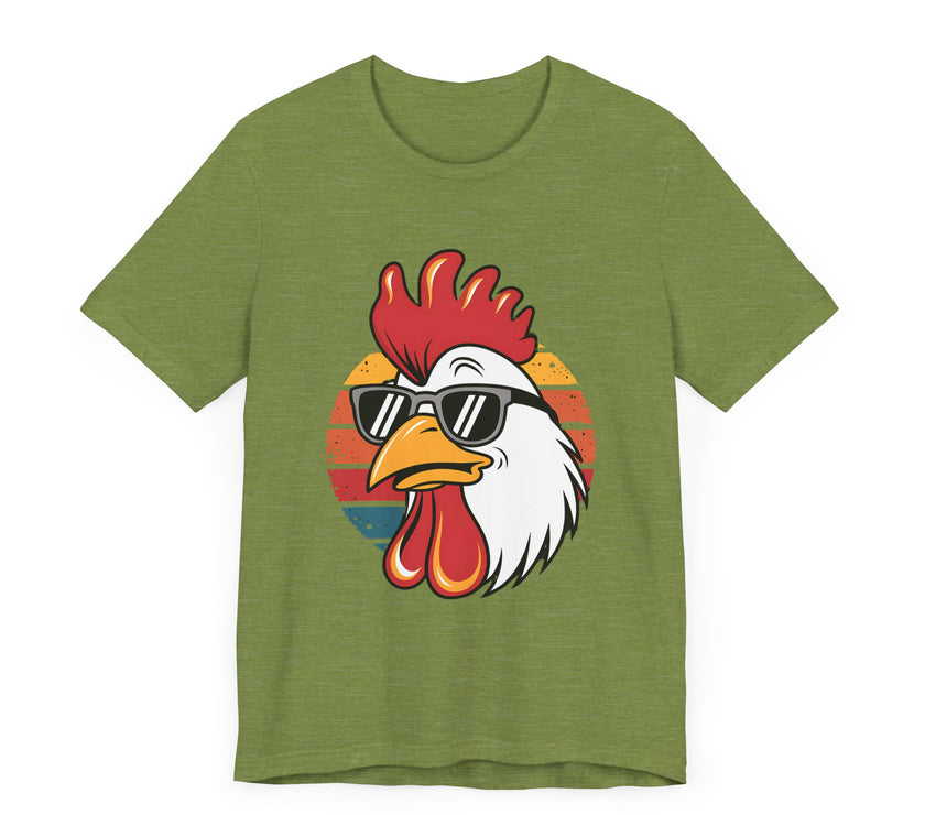 Cool Rooster with Sunglasses with Vintage Sunset - Funny Retro-Style T-Shirt