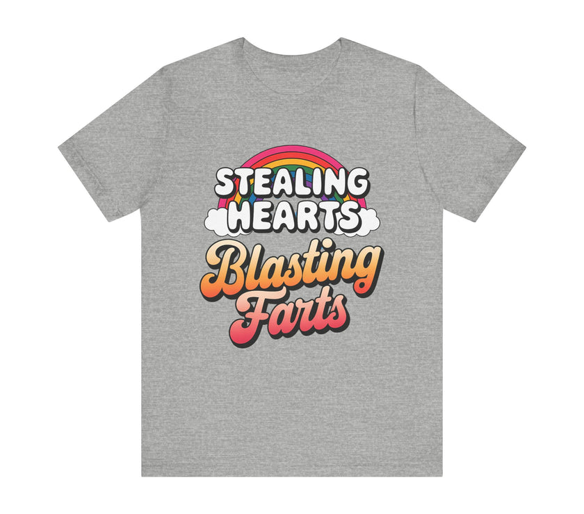 "Stealing Hearts, Blasting Farts" Fun Rainbow T-Shirt