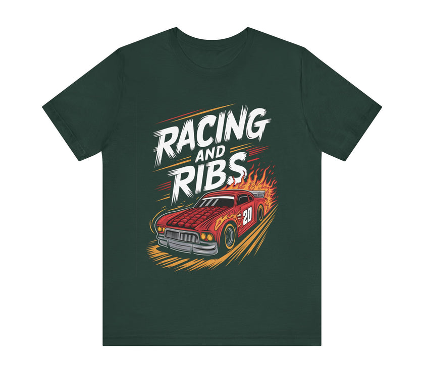 Racing and Ribs - Funny Racing Car and Food Design T-Shirt