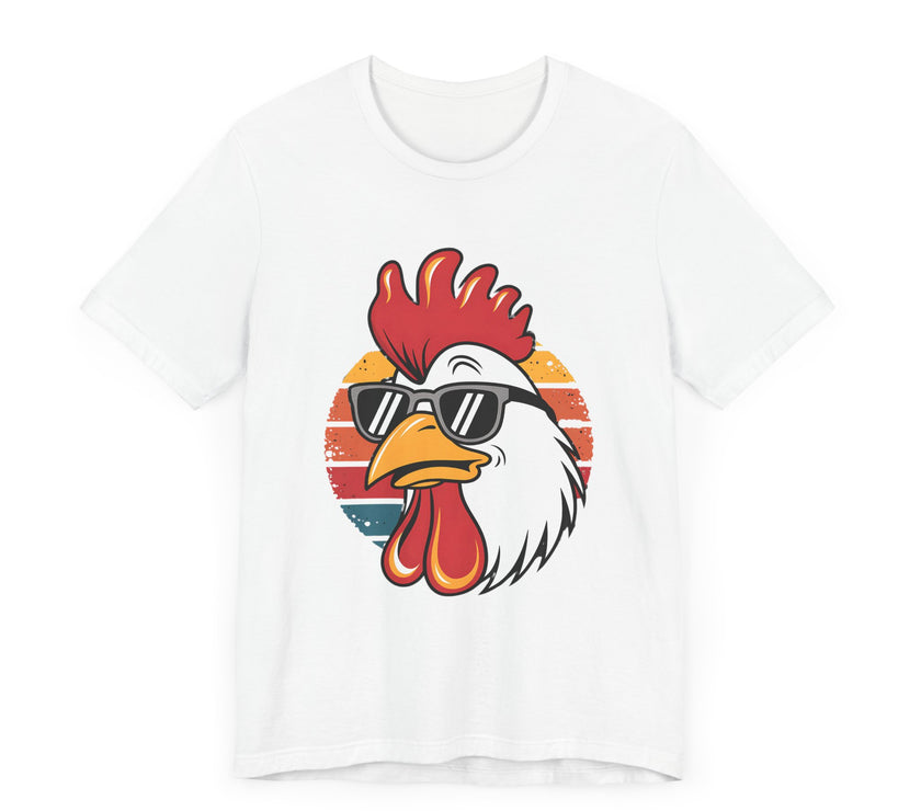 Cool Rooster with Sunglasses with Vintage Sunset - Funny Retro-Style T-Shirt