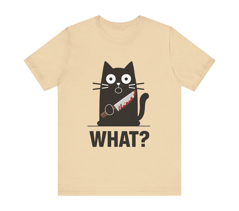 What? - Funny Surprised Black Cat with Knife T-Shirt