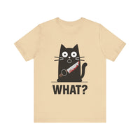 What? - Funny Surprised Black Cat with Knife T-Shirt