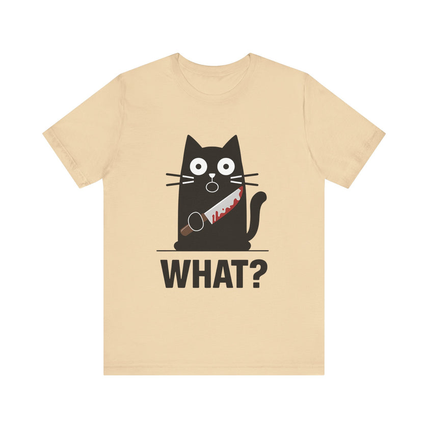 What? - Funny Surprised Black Cat with Knife T-Shirt