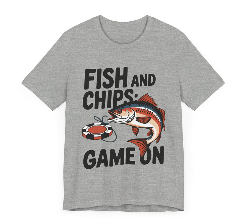 Fish and Chips: Game On - Funny Fishing and Gaming T-Shirt