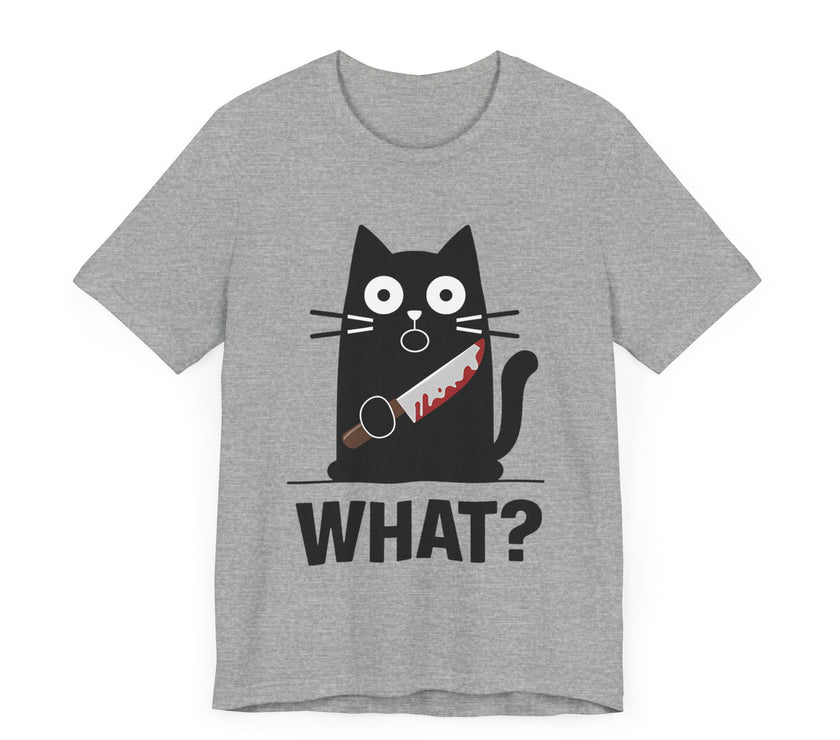 What? - Funny Surprised Black Cat with Knife T-Shirt