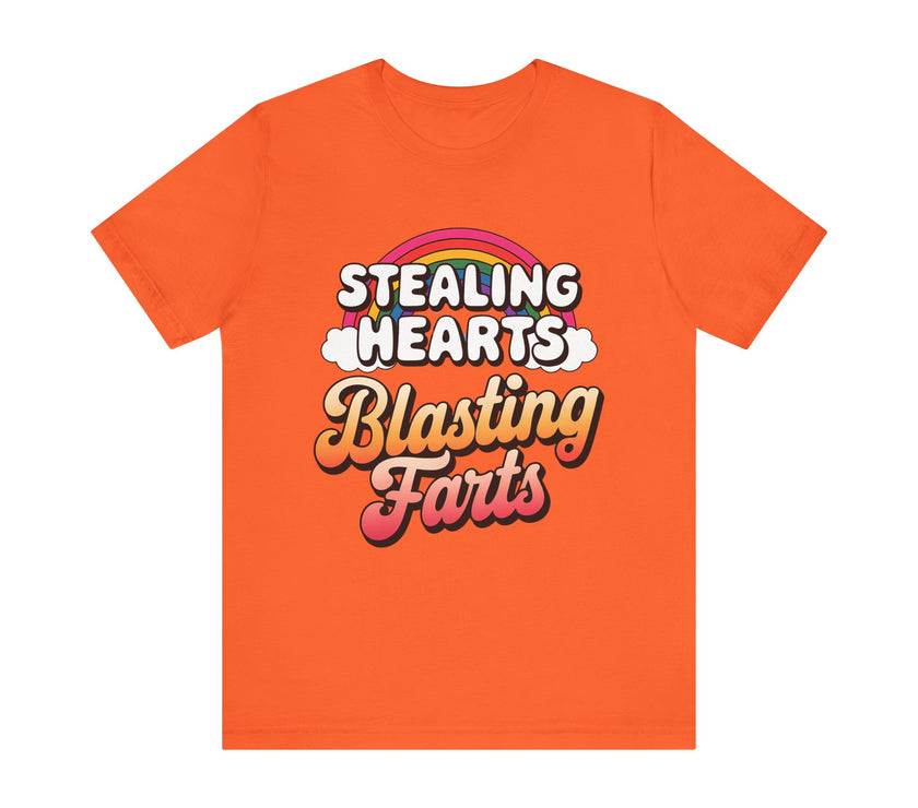 "Stealing Hearts, Blasting Farts" Fun Rainbow T-Shirt