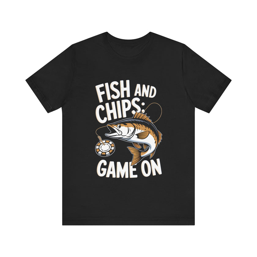 Fish and Chips: Game On - Funny Fishing and Gaming T-Shirt