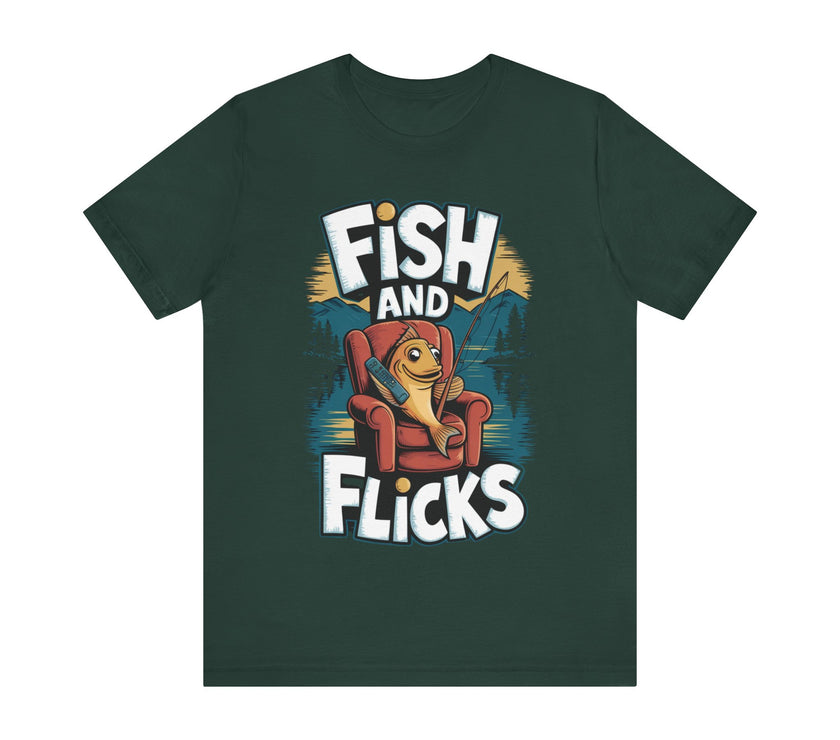 Fish and Flicks - Funny Fishing and Movie Lover T-Shirt