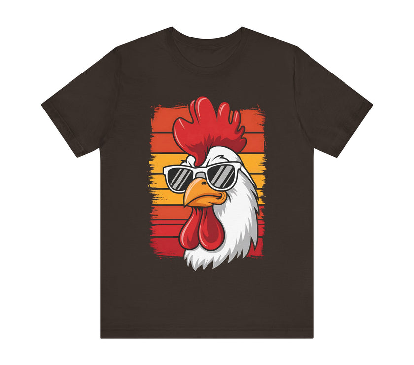 Cool Rooster with Sunglasses and Vintage Sunset - Funny Retro-Style T-Shirt