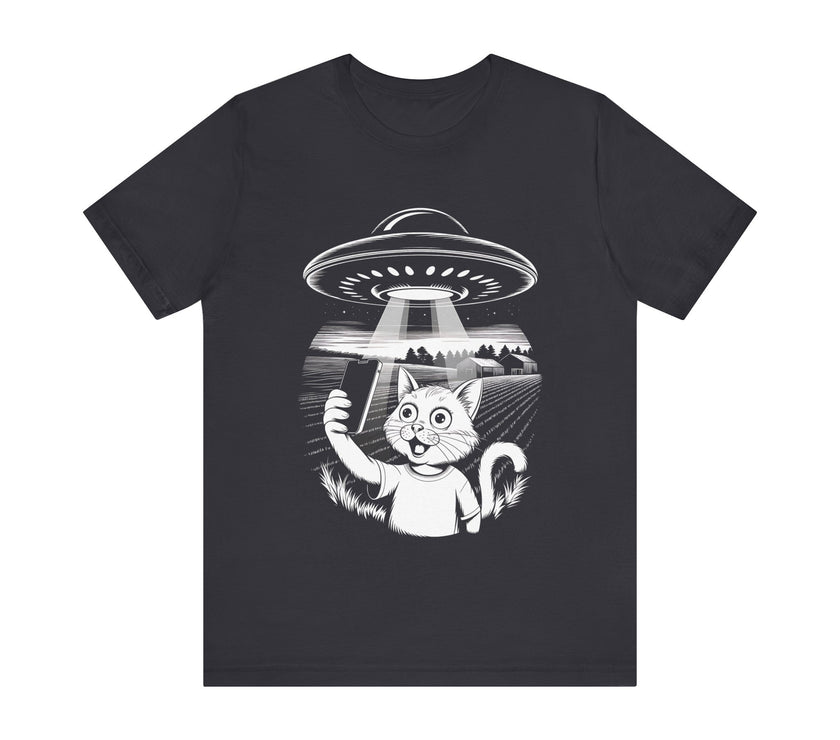 Cat Selfie with UFO - Funny and Quirky Kitty T-Shirt