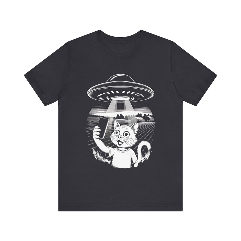 Cat Selfie with UFO - Funny and Quirky Kitty T-Shirt