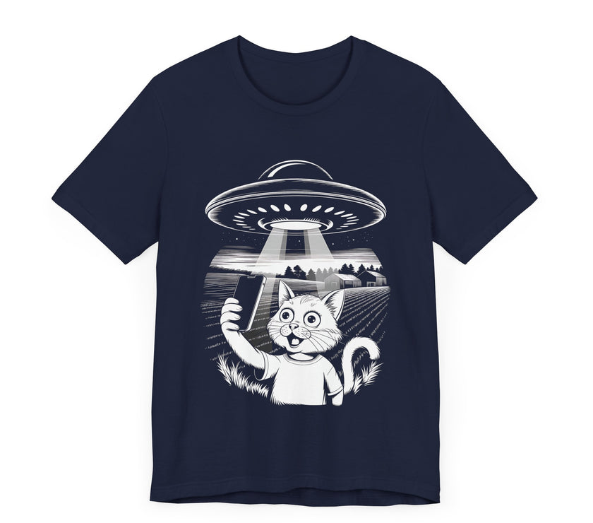 Cat Selfie with UFO - Funny and Quirky Kitty T-Shirt