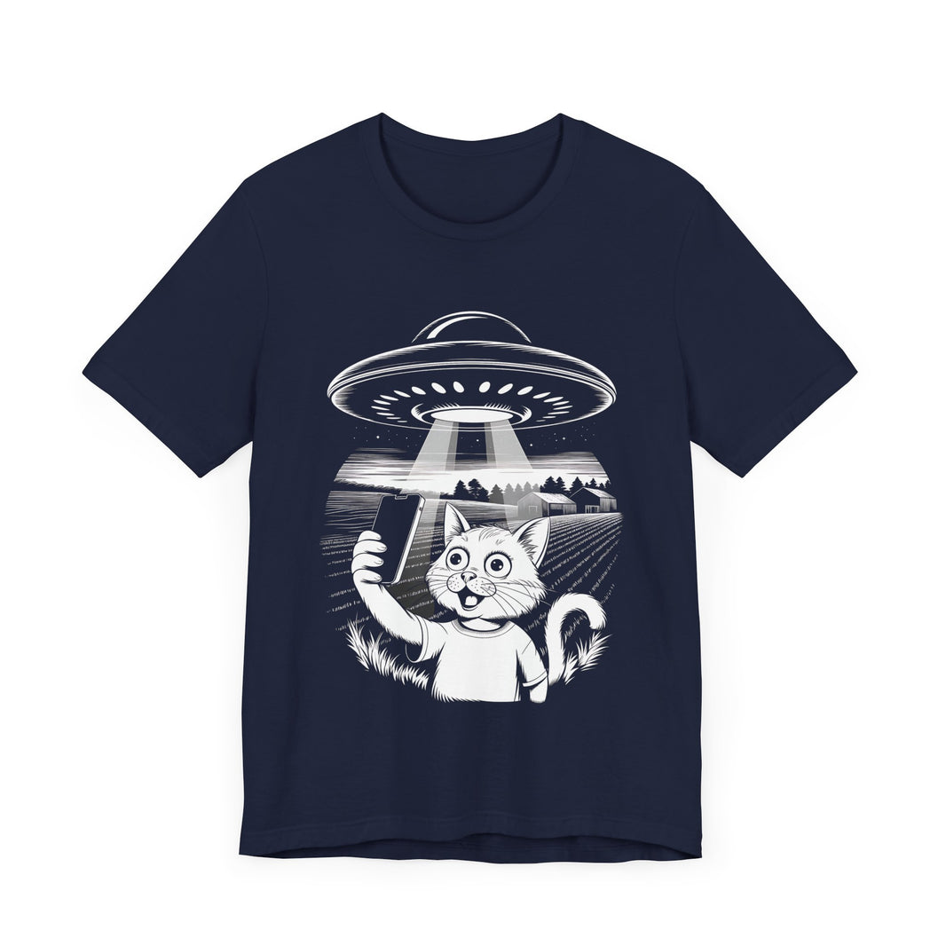 Cat Selfie with UFO - Funny and Quirky Kitty T-Shirt