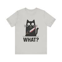 What? - Funny Surprised Black Cat with Knife T-Shirt