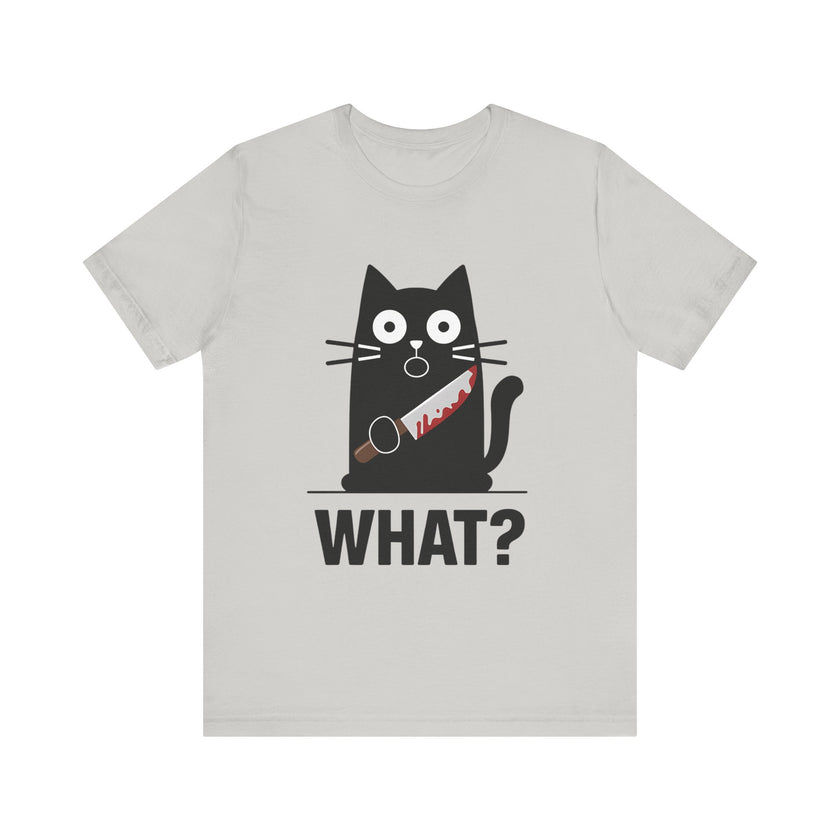 What? - Funny Surprised Black Cat with Knife T-Shirt