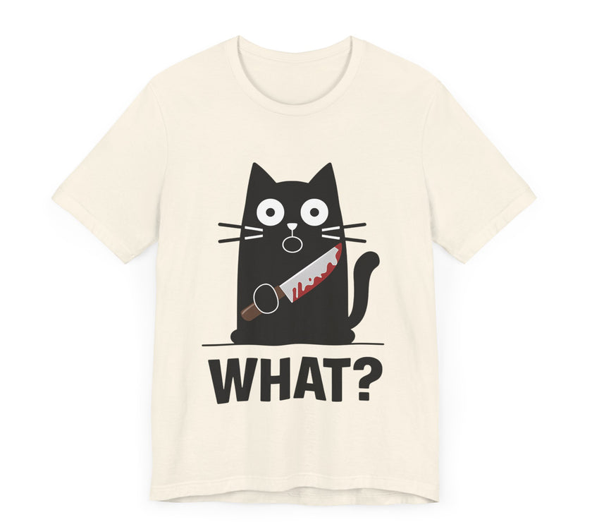 What? - Funny Surprised Black Cat with Knife T-Shirt