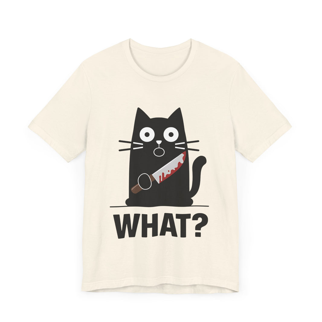 What? - Funny Surprised Black Cat with Knife T-Shirt