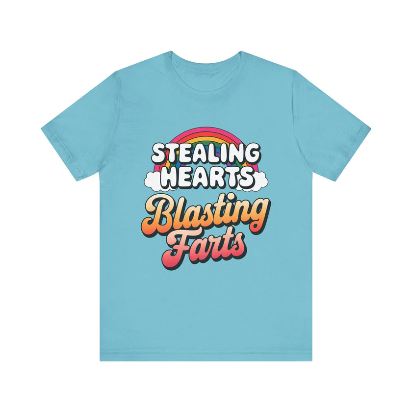 "Stealing Hearts, Blasting Farts" Fun Rainbow T-Shirt