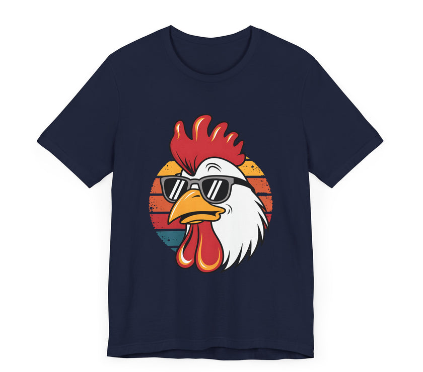 Cool Rooster with Sunglasses with Vintage Sunset - Funny Retro-Style T-Shirt