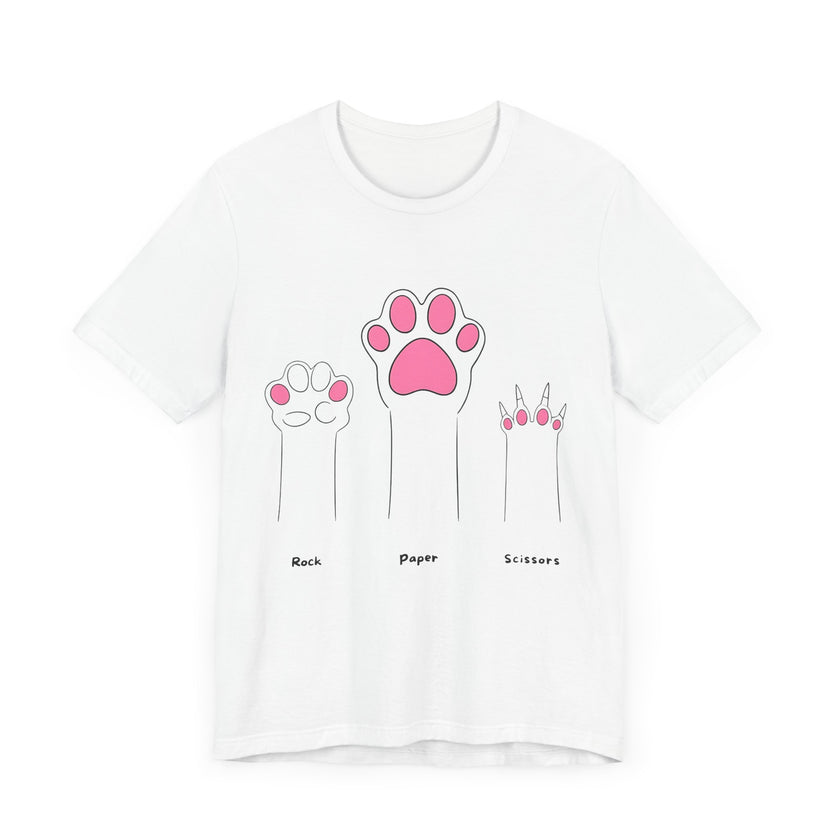 Rock Paper Scissors Cat Paw T-Shirt – Cute Minimalist Feline Humor Tee