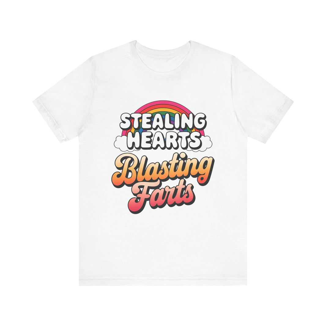 "Stealing Hearts, Blasting Farts" Fun Rainbow T-Shirt