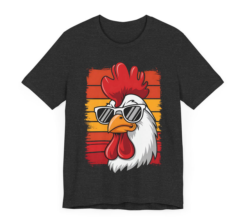 Cool Rooster with Sunglasses and Vintage Sunset - Funny Retro-Style T-Shirt