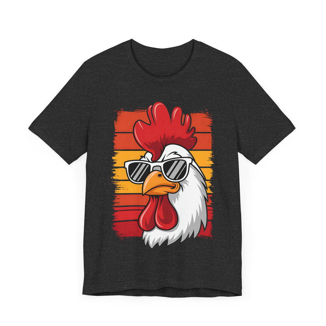 Cool Rooster with Sunglasses and Vintage Sunset - Funny Retro-Style T-Shirt