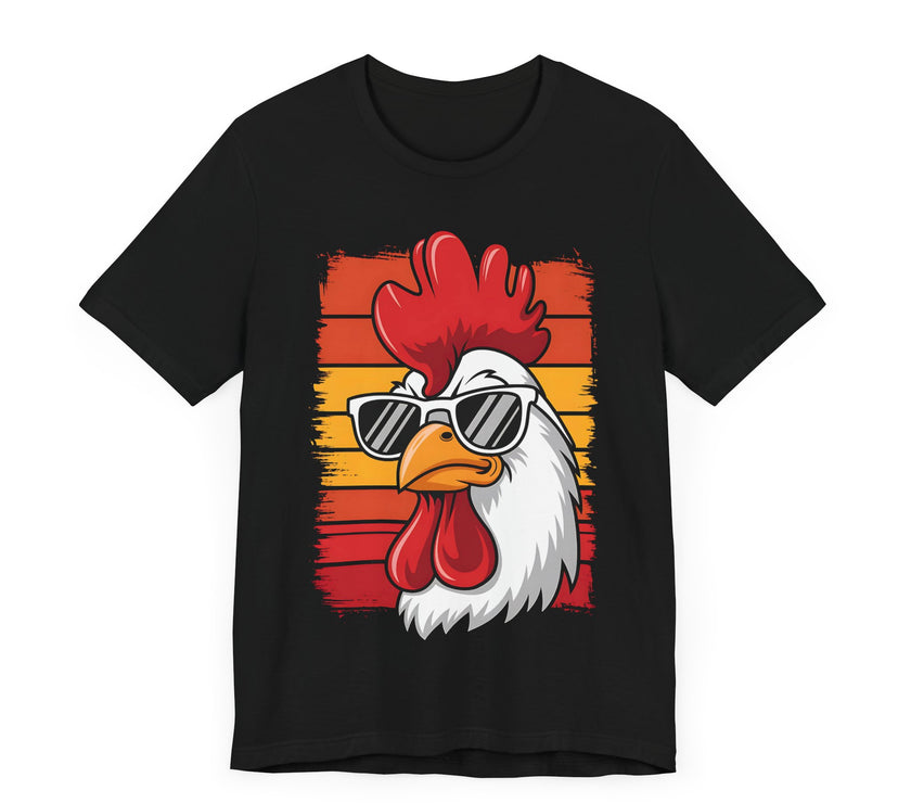 Cool Rooster with Sunglasses and Vintage Sunset - Funny Retro-Style T-Shirt