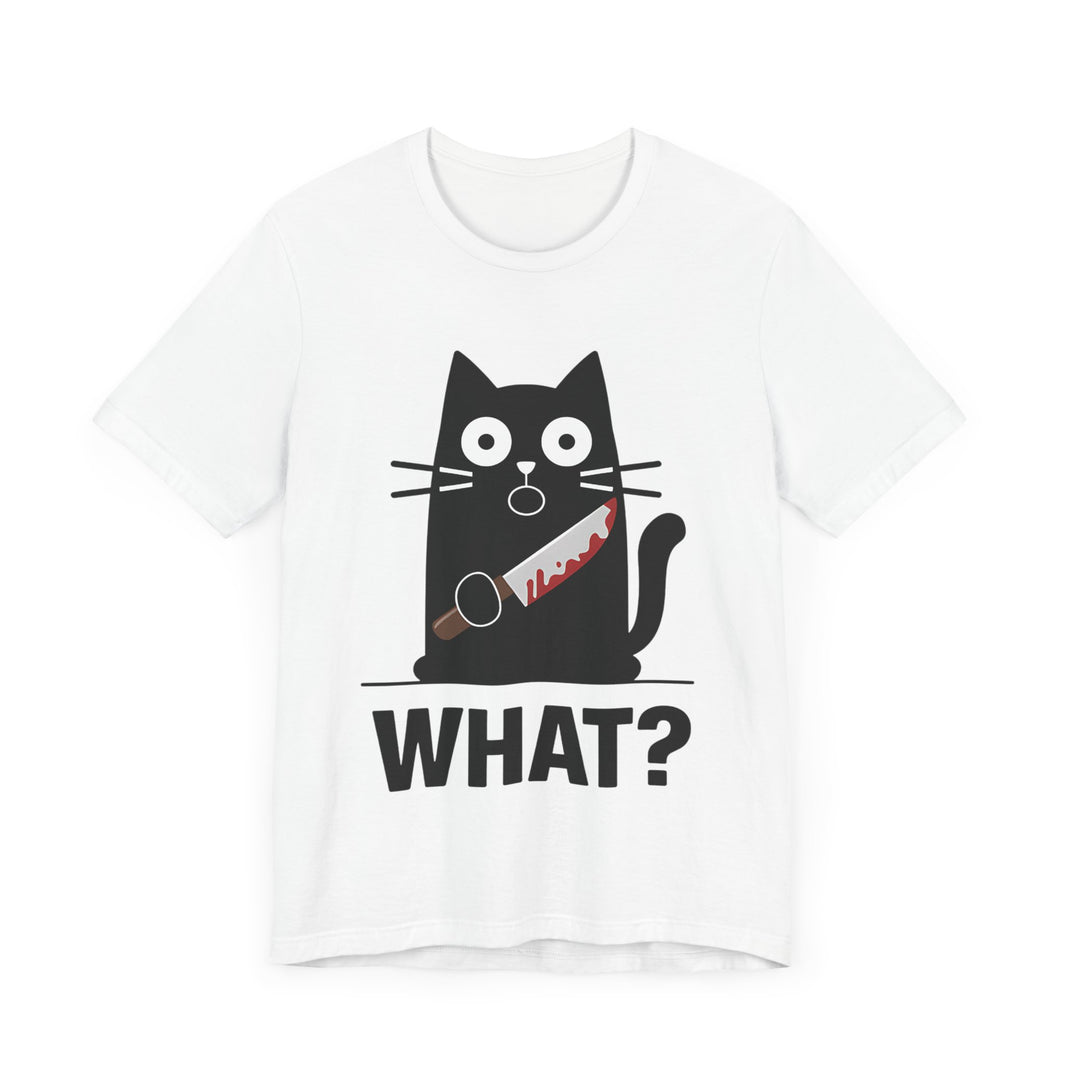 What? - Funny Surprised Black Cat with Knife T-Shirt