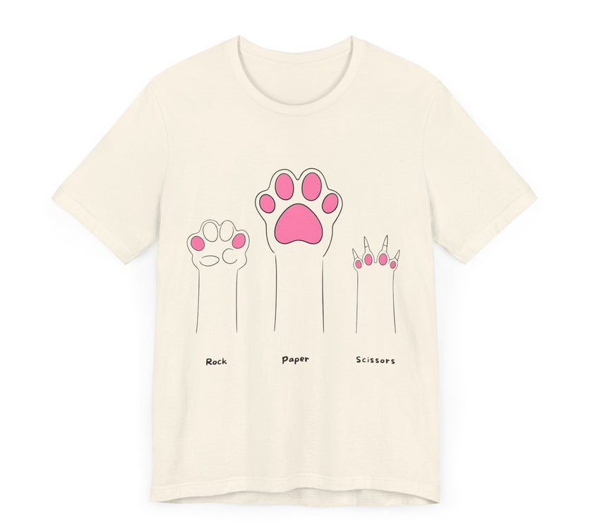 Rock Paper Scissors Cat Paw T-Shirt – Cute Minimalist Feline Humor Tee