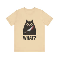 What? - Funny Black Cat with Knife T-Shirt